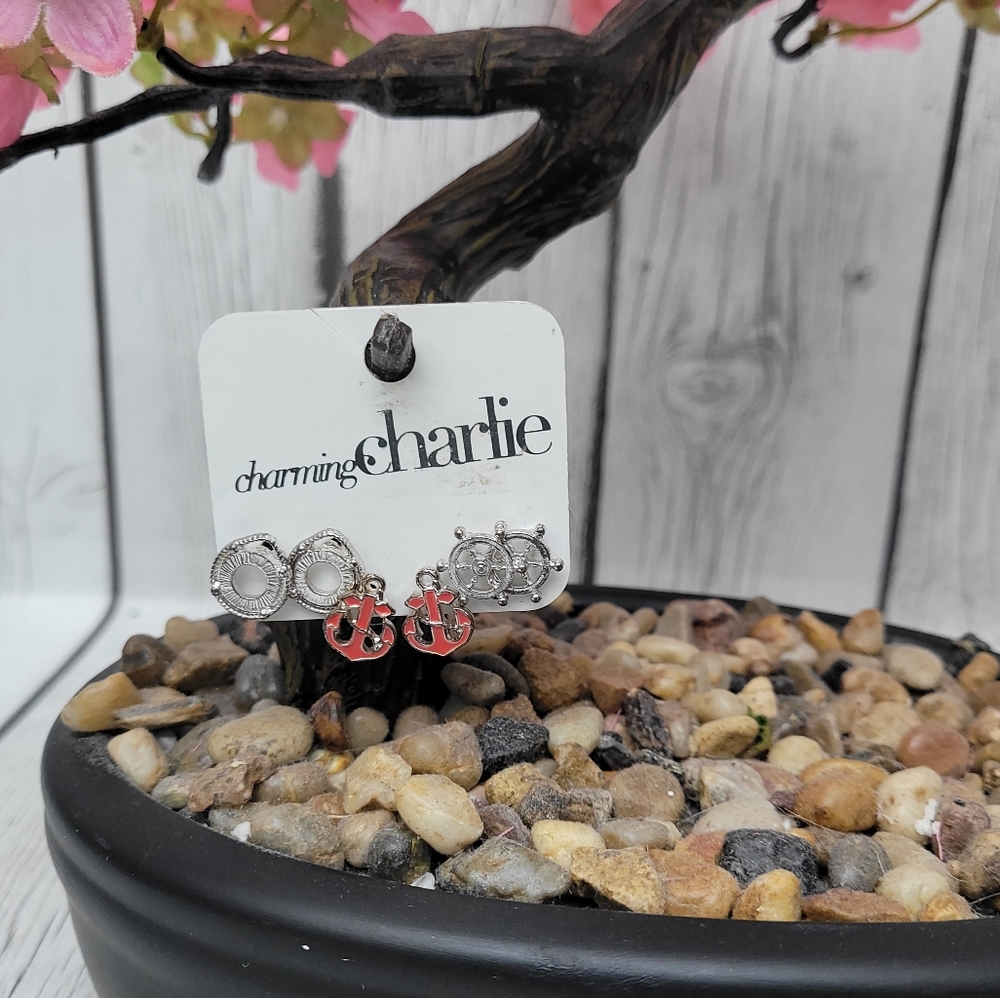 Charming Charlie Silver and Red Earrings Set
